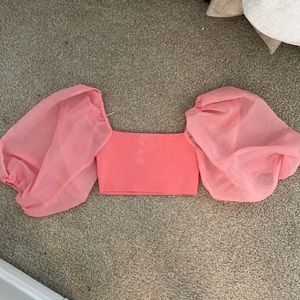 Pink Zara crop top with big sleeves size medium